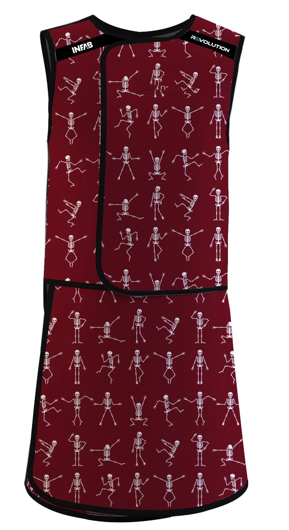 Dancing Skeletons Burgundy on apron