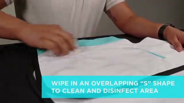 Wipe in an overlapping S-shape pattern to clean and disinfect lead apron